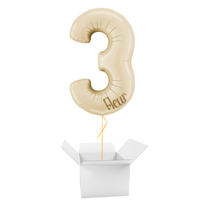 Personalisable Satin Cream Number 3 Helium Foil Giant Balloon - Inflated Balloon in a Box