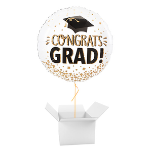 Congrats Grad Gold Glitter Graduation Helium Foil Giant Balloon - Inflated Balloon in a Box