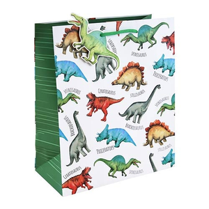 Dinosaur Large White Gift Bag 33cm