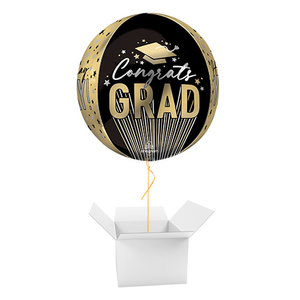 Sparkling Stripes Grad Graduation Orbz Foil Helium Balloon - Inflated Balloon in a Box