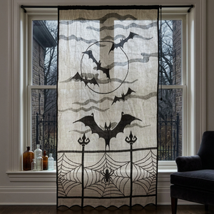 Spooky Halloween Design Black Lace Net Curtain 2.3m