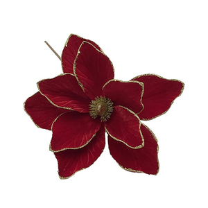 Red Velvet Poinsettia with Gold Glitter Detail Christmas Pick Decoration 55cm