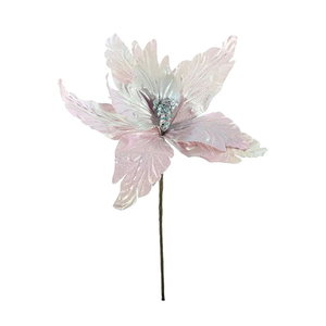 Iridescent Pink Poinsettia Christmas Pick Decoration 35cm