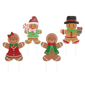 Assorted Large Gingerbread Man Christmas Metal Garden Stake Sign