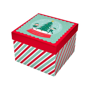 Snow Globe Elves Christmas Square Gift Box 16cm