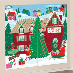 Santa's Workshop Scene Setter Add-On Wall Decorating Kit Christmas Backdrop