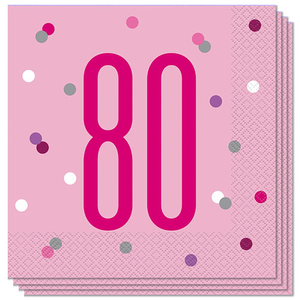 Pink Glitz Age 80 Luncheon Napkins 33cm 2Ply - Pack of 16