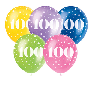 Assorted Age 100 Pearlised Biodegradable Latex Balloons 30cm / 12 in - Pack of 5