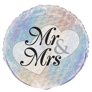 Mr & Mrs Holographic Wedding Round Foil Helium Balloon 46cm / 18 in