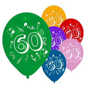 Age 60 Two-Sided Print Assorted Latex Balloons 25cm / 10 in - Pack of 8