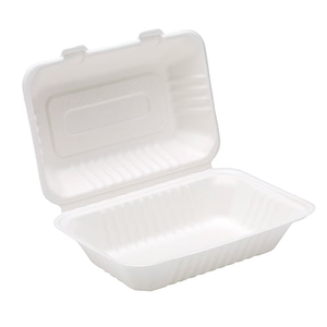 White Compostable Bagasse Takeaway Lunch Box 23cm - Pack of 25