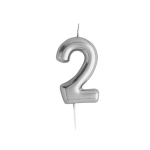 Metallic Silver Number 2 Shaped Candle