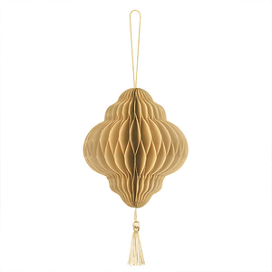 Beige Honeycomb Lantern with Tassel Hanging Paper Bauble Decoration 15cm