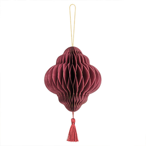 Burgundy Honeycomb Lantern with Tassel Hanging Paper Bauble Decoration 15cm