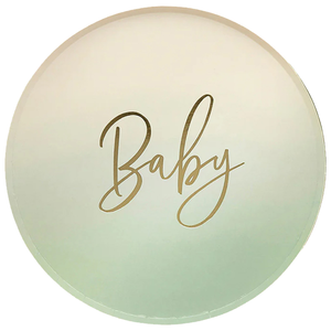 Sage Green Ombre Baby Round Paper Plates 23cm - Pack of 8