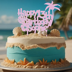 Personalised Tropical Island Age and Name Customisable Acrylic Cake Decoration Topper