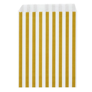 Gold & White Stripe Favour Sweet Gift Paper Bags - Pack of 50