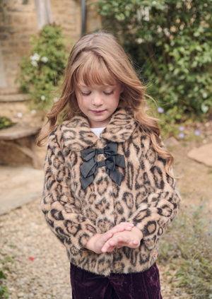 Corine Leopard Fur Bow Coat