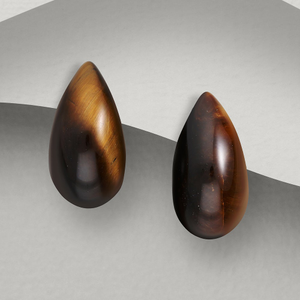 CANDY Cane Silver Tiger's Eye Droplet Stud Earrings