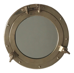 Vintage Hollywood Regency Modern Nautical Brass Port Hole Mirror