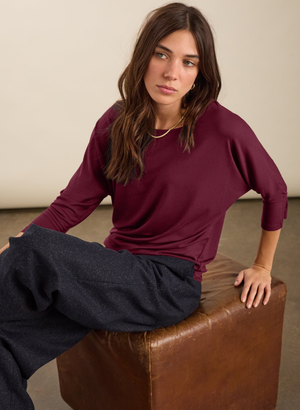 Spenser Relaxed Boat Neck Top - 18 (UK Size 18) / Burgundy