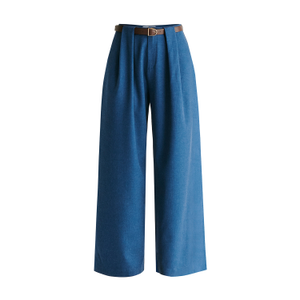 Belted Wide Leg Trousers With Box Pleats In Denim Blue (L)