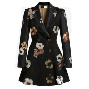 Floral Double-Breasted Blazer Dress - Tailored A-Line Fit (L)