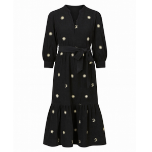 Yumi Black Cosmic Embroidery Cord Midi Shirt Dress (XL)