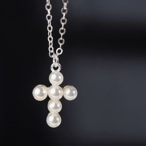 Signature Silver Pearl Cross Necklace