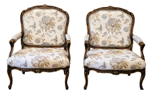 Pair of French Berger Chairs From Robb & Stucky Custom Upholstery