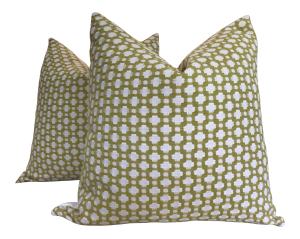 Schumacher Betwixt Chartreuse & White Down Filled Pillows- a Pair