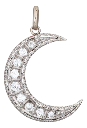 1920s Vintage Art Deco Diamond Crescent Moon Pendant Platinum Estate Fine Jewelry