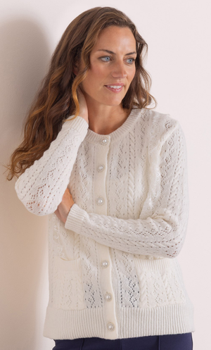 Anna Rose Lace Trim Cardigan - Ecru