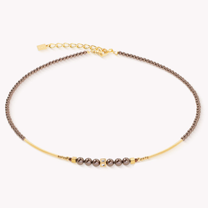 Elegance Pearl Gold Plated Necklace Brown Crystal Pearls