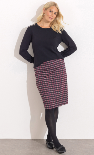 Houndstooth Pull On Skirt - Black/Red