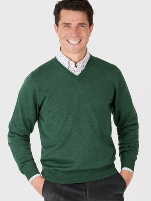 Pine Green Merino V-Neck Jumper