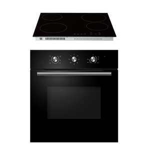 65L Black Glass Built-In Electric Fan Oven & 60cm Ceramic Hob with Touch Controls