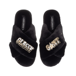 Classic Laines Slippers With Classy Cunt Brooches - Black (L)