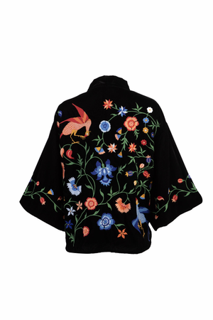 Regal Floral & Bird Embroidery Velvet Luxury Kimono (one size)