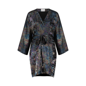 Shadow Of Sequin Shimmer Short Kimono - Rainbow Black Party Cover Up (M)