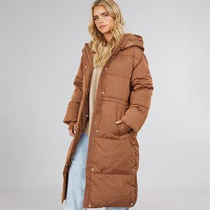 UGG® Womens Keely Long Puffer Coat Dark Chestnut