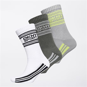 DKNY Mens Martense Three Pack Crew Socks Khaki/White/Grey