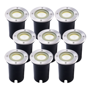 9x Spot encastrable de sol LED - Ronde - IP67 - 3W - 4000K  - Câble 1M