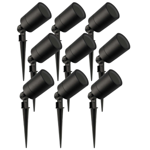 Lot de 9 Spots à piquer LED – Aluminium – GU10 - IP65 - Câble 2M - Noir