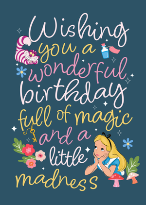 Alice In Wonderland Wishing You a Wonderful Birthday Card