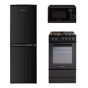 Kitchen Bundle – 20L Microwave, 142L 50/50 Fridge Freezer & 50cm Single Electric Cooker - Black