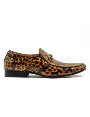 Glossy Real Leather Shoes Printed Gold Snaffle Bit Party Loafers