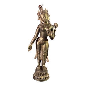 Early 20th Century Buddhist Goddess Statue and Lamp