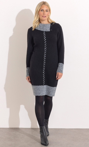 Contrast Stitch Knitted Dress - Black/Ivory