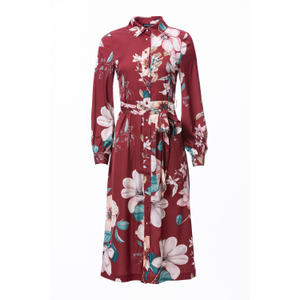 Button Down Long Sleeve Shirt Dress In Romantic Floral Print (M)
